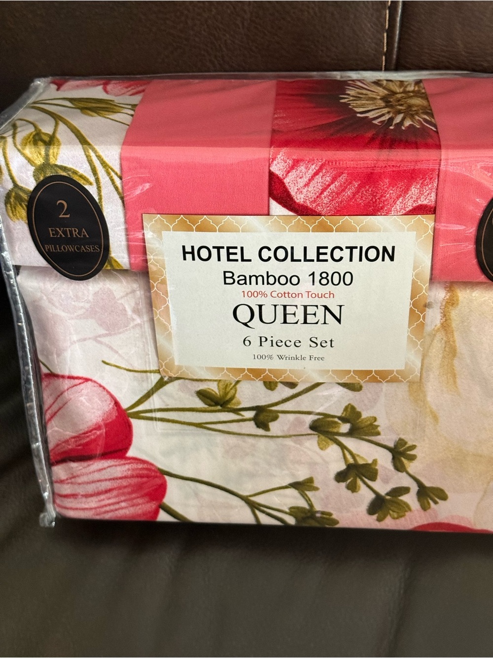Hotel Collection Bamboo 1800 Queen Bedding Set in Pink and Green 6 Piece Set